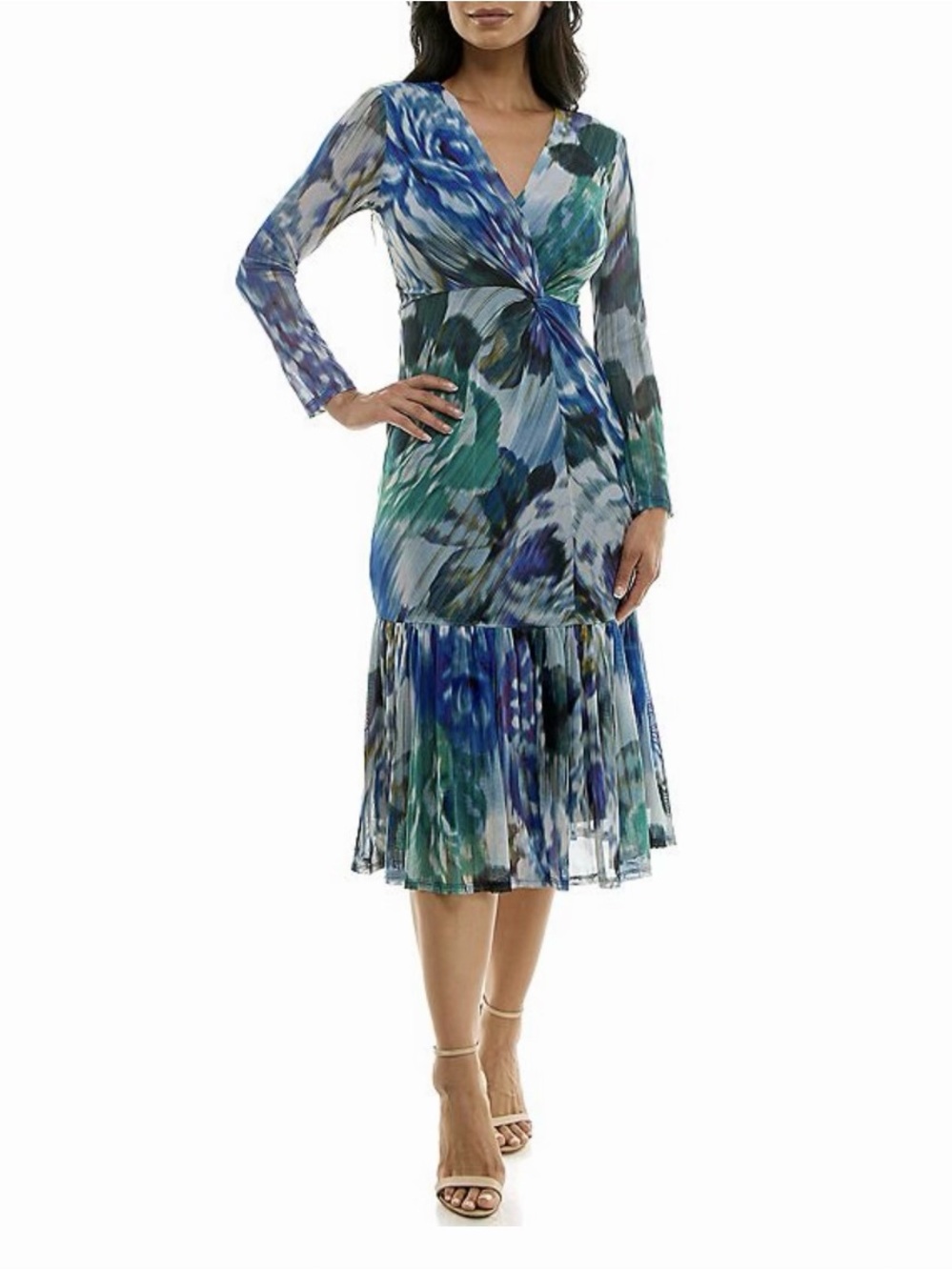Knot Waist V-Neck Midi Dress